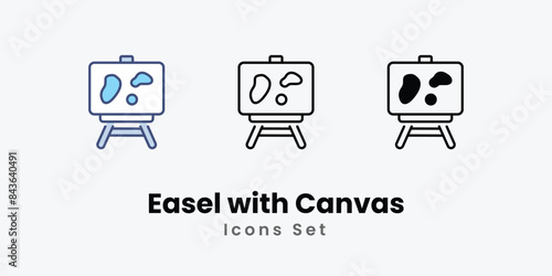 Easel with Canvas icons vector set stock illustration.