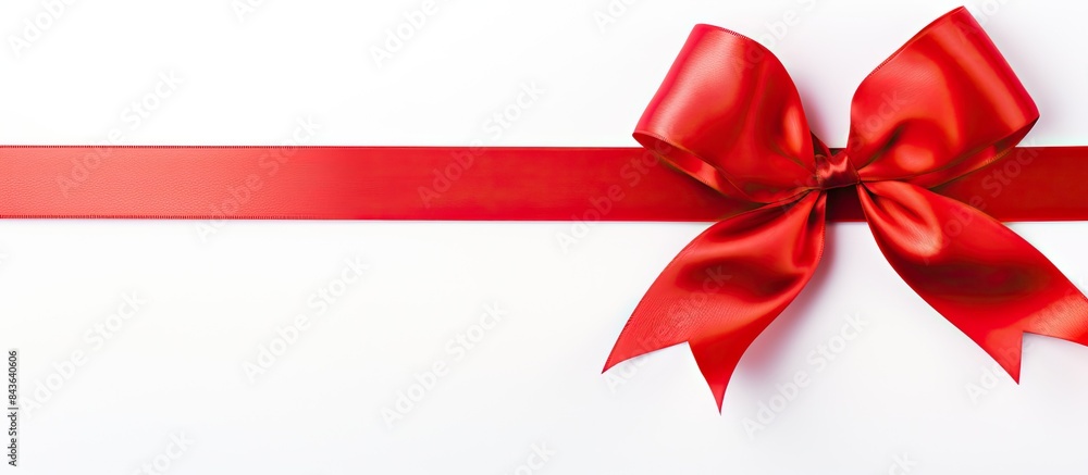 A shiny red ribbon stands out against a clean white background providing ample copy space for text or images A shiny red ribbon stands out against a clean white background providing ample copy space for text or images