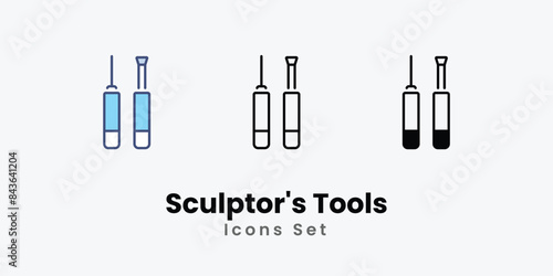Sculptor's Tools icons vector set stock illustration.