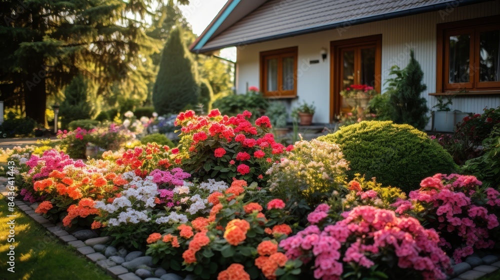 beautiful colorful cozy home flower garden in summer beautiful colorful cozy home flower garden in summer