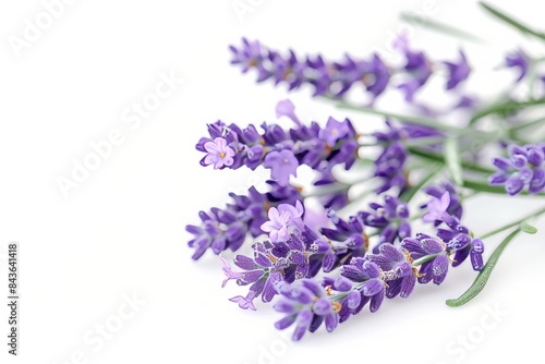 flower Photography  Lavandula dentata Royal Crown  copy space on right  Close up view  Isolated on white Background