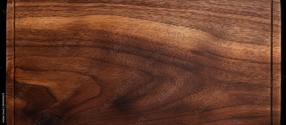 Fototapeta premium A dark colored wooden cutting board is seen in isolation on a white background with a clipping path included for easy removal. Copyspace image