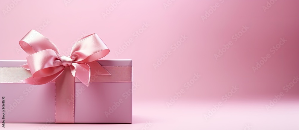 A gift box with a ribbon bow is featured in this copy space image positioned on a pink background A gift box with a ribbon bow is featured in this copy space image positioned on a pink background