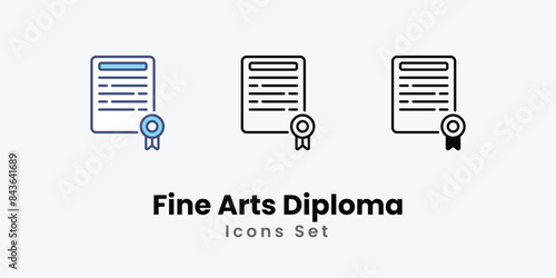Fine Arts Diploma icons vector set stock illustration.