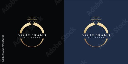 Elegant Diamond Logo Design Template. Diamond Ring Logo Template.