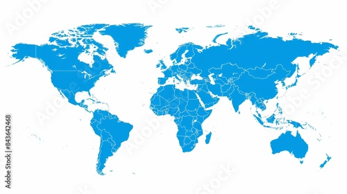 Fototapeta Naklejka Na Ścianę i Meble -  Blue world map with white outlines of country borders on a white background