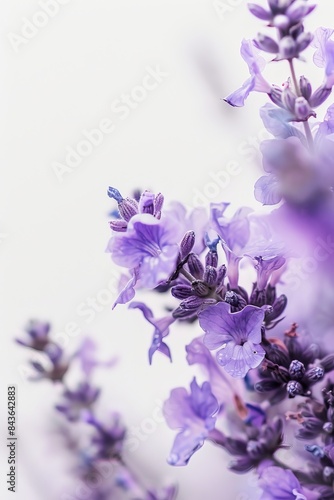 flower Photography  Lavandula pinnata  copy space on right  Close up view  Isolated on white Background