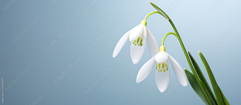 Fototapeta premium A close up of a white snowdrop flower with copy space available in the image