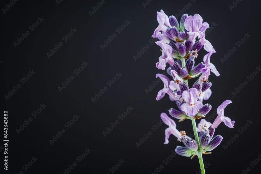 flower Photography, Lavandula x intermedia, copy space on right, Close up view, Isolated on black Background flower Photography, Lavandula x intermedia, copy space on right, Close up view, Isolated on black Background