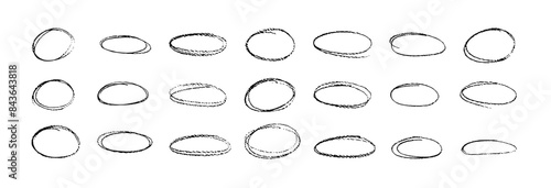 Doodle Round Strokes with Corner Pencil on white background. Vector illustration black brushes rounded chalk frames Differently velekhed. Back to school. Frame for textbox.