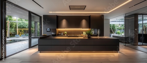 Wallpaper Mural Stylish kitchen with sharp lines, highend appliances, and a minimalist island counter Torontodigital.ca