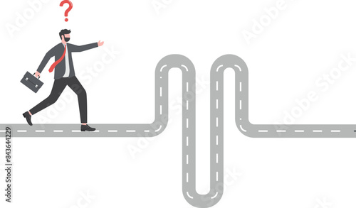 businessman run to new challenge difficult road ahead, Difficult Road Ahead, journey or effort to achieve career success,obstacle or tough situation to overcome, difficulty or problem solving

