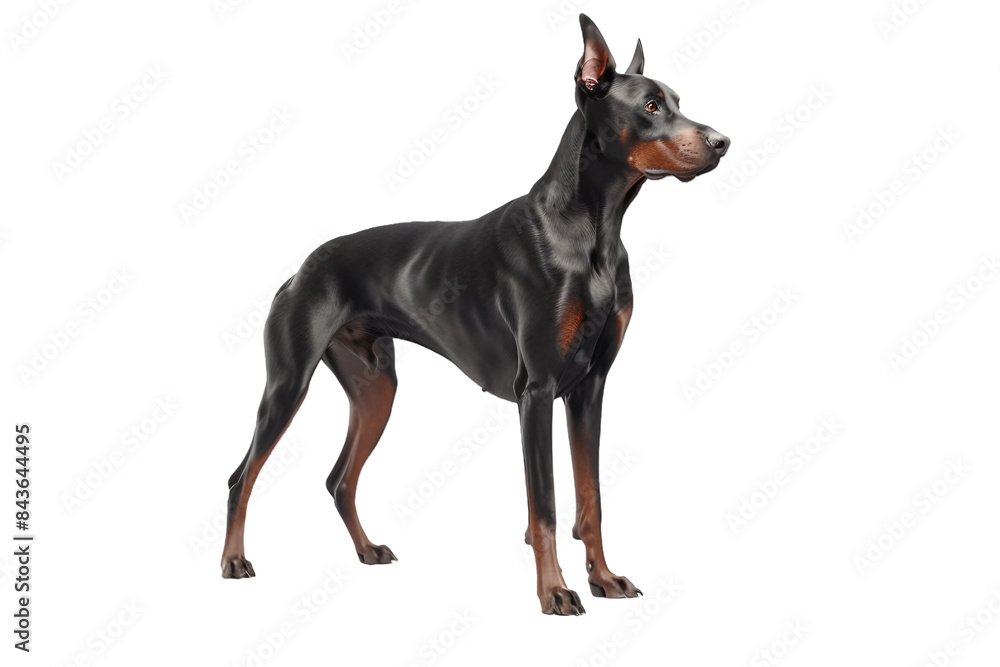 The Loyal Doberman Pinscher With Sleek Black Coat on transparent background. PNG The Loyal Doberman Pinscher With Sleek Black Coat on transparent background. PNG