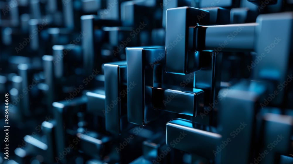Obraz premium Abstract blue cubes connected in a network