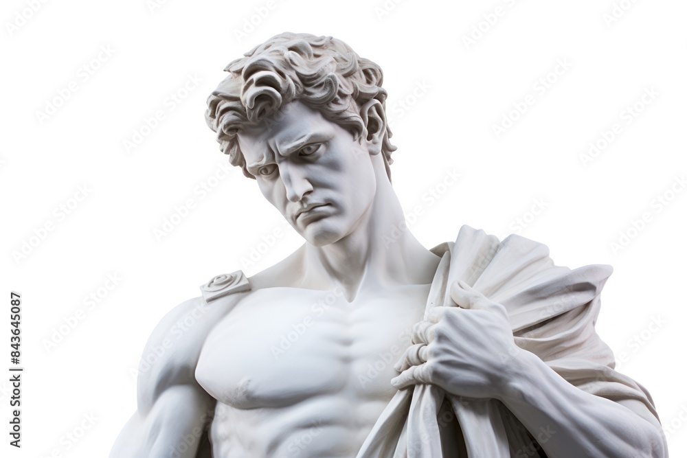 Greek sculpture holding money statue art white background. Greek sculpture holding money statue art white background.