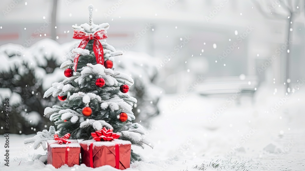 Elegant Christmas Tree with Red and Silver Gifts Elegant Christmas Tree with Red and Silver Gifts