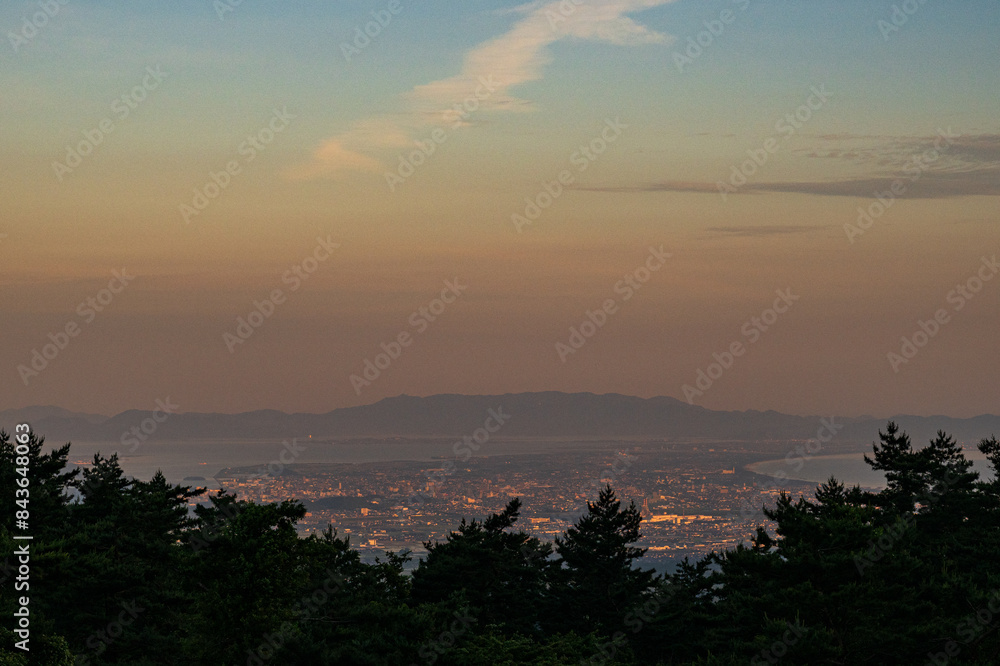 日本の鳥取県米子市の美しい夕景から夜景 日本の鳥取県米子市の美しい夕景から夜景