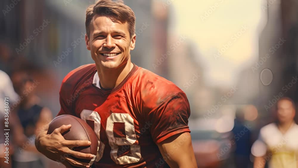 Smiling Athlete: American Football Excitement Smiling Athlete: American Football Excitement