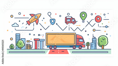 3D Flat Icon Logistic Symbol with Copy Space for Project Planning Concept