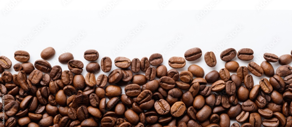 Obraz premium A white background provides ample space for copy alongside a captivating image of roasted coffee beans
