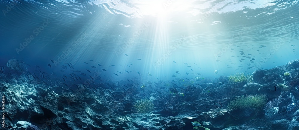 Obraz premium The copy space image represents a captivating marine underwater scene showcasing the vast beauty of the ocean and sea in relation to diving