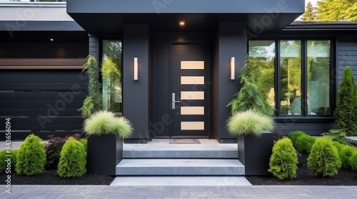 Black modern new house front door house building entrance © PNGStock
