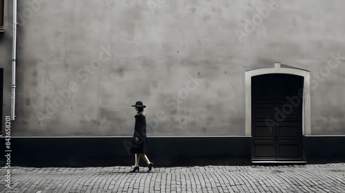 Wallpaper Mural Man Walking Alone in Urban Setting with High Concrete Walls Torontodigital.ca