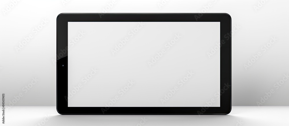 A copy space image of a white digital tablet with a black desktop screen isolated on a white background creating a space for text and copy A copy space image of a white digital tablet with a black desktop screen isolated on a white background creating a space for text and copy