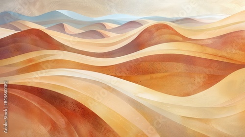Fototapeta Naklejka Na Ścianę i Meble -  Abstract desert landscape with swirling sand dunes, surreal, warm palette, watercolor, soft gradients