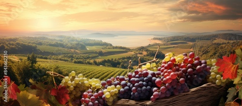 Harvest and grapes in the countryside. copy space available
