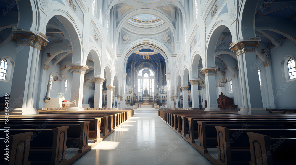Fototapeta premium Grand Cathedral Interior with High Ceilings and Ornate Architecture