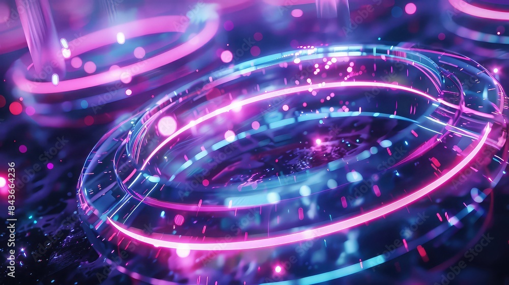 Floating holographic rings expanding and contracting, futuristic, neon lights, high detail, Floating holographic rings expanding and contracting, futuristic, neon lights, high detail,