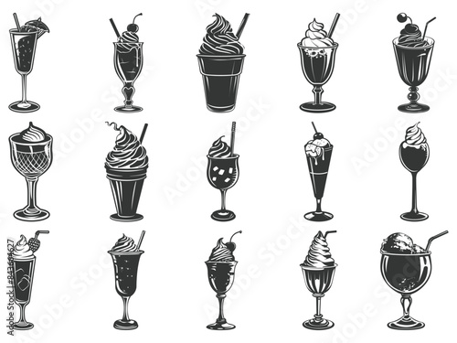 ice cream silhouette, different tast drinks ice cream, Ice cream black silhouette icon set, Ice Cream icon Vector