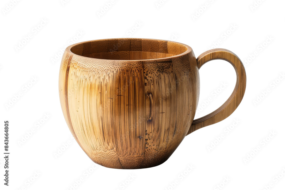 Wooden mug, possibly for coffee or tea, sits alone on a white background Wooden mug, possibly for coffee or tea, sits alone on a white background