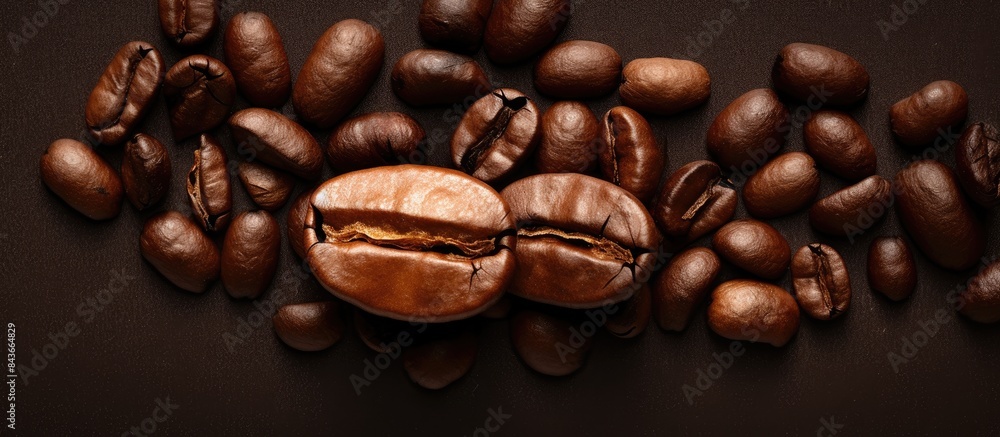 Obraz premium Roasted coffee bean close up top view food and drink concept. copy space available