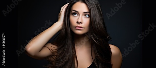 Long hair decision young brunette beauty getting a haircut. copy space available