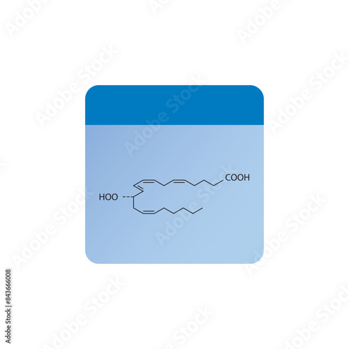 12HPETE, 12-hydroperoxyeicosatetraenoate skeletal structure diagram.prostanoid compound molecule scientific illustration on blue background.