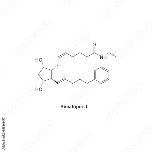 Bimatoprost flat skeletal molecular structure Prostaglandin Analogue drug used in Glaucoma treatment. Vector illustration scientific diagram.