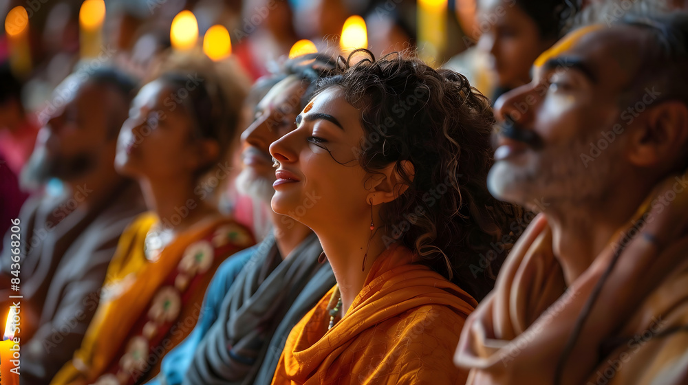 A religious congregation from different faiths coming together for an interfaith prayer service focused on environmental stewardship and A religious congregation from different faiths coming together for an interfaith prayer service focused on environmental stewardship and