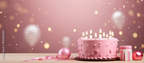 A pink themed greeting card celebrates a girl s birthday with polka dot garlands anniversary candle numbers and a 59th date of birth The image provides ample copy space photo