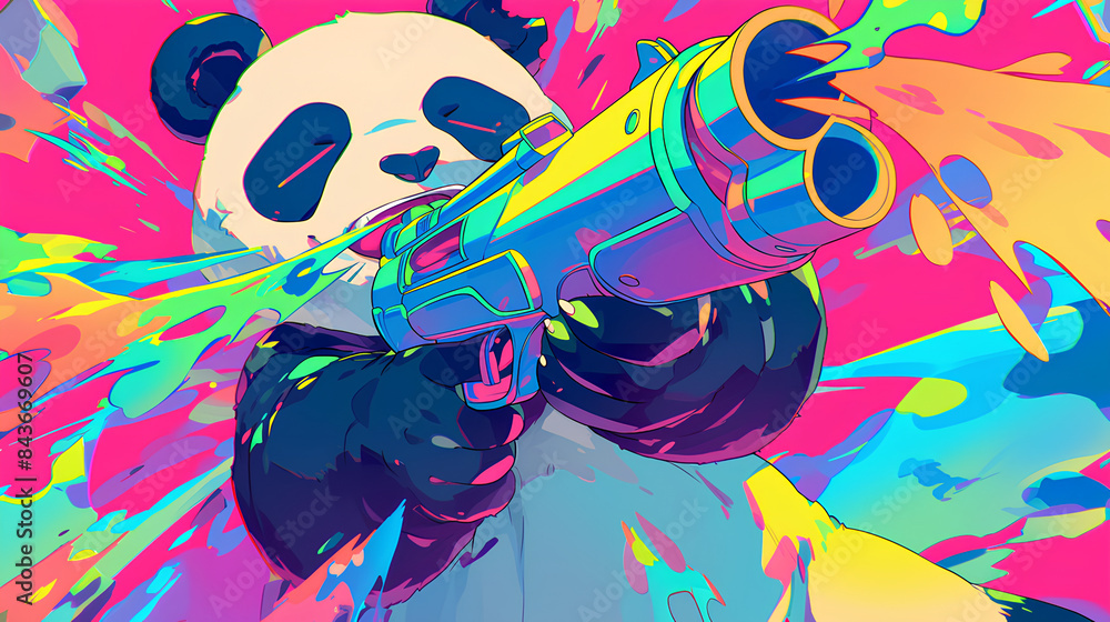 a panda shooting fire, cool pose a panda shooting fire, cool pose