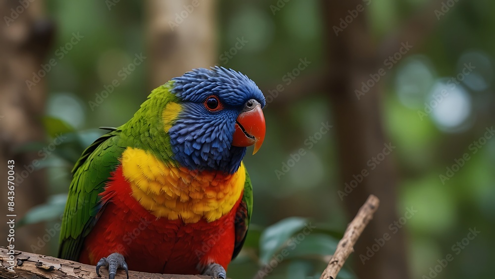 Naklejka premium The red-collared lorikeet (Trichoglossus rubritorquis) is a species of parrot found in wooded habitats in northern Australia