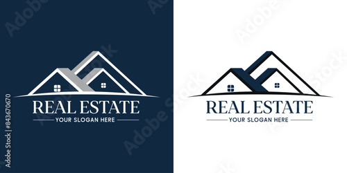 Three real estate logo templates with house and roof icon. Architecture, interior and exterior design agency logotype. Building or construction company symbol.