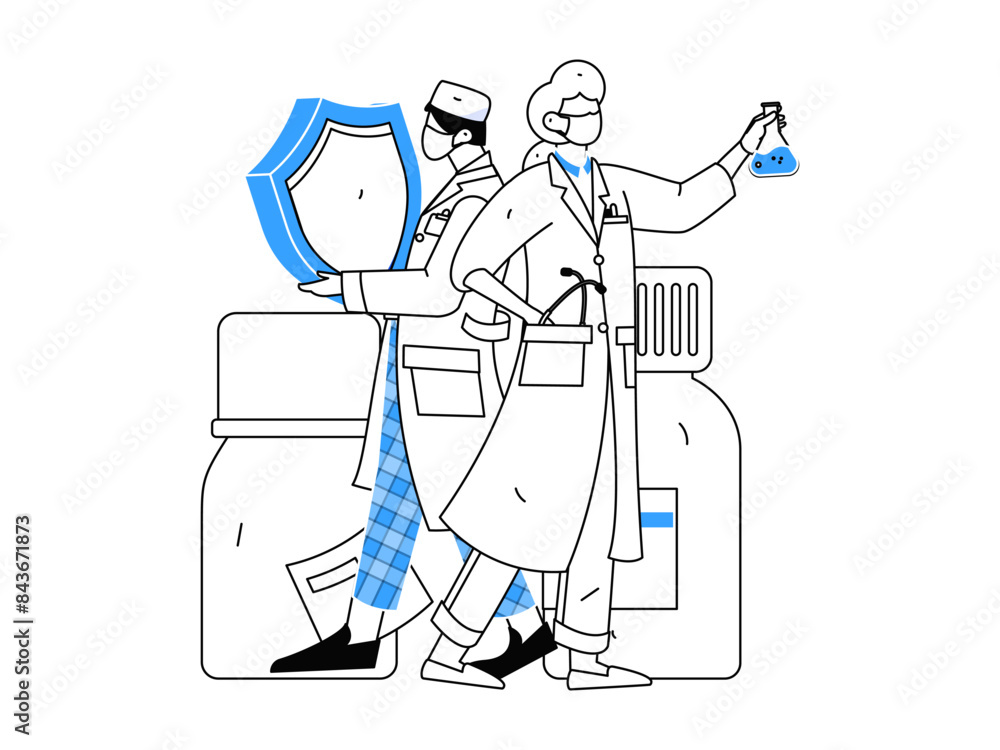 Medical characters fighting the epidemic flat vector concept operation hand drawn illustration
Medical characters fighting the epidemic flat vector concept operation hand drawn illustration