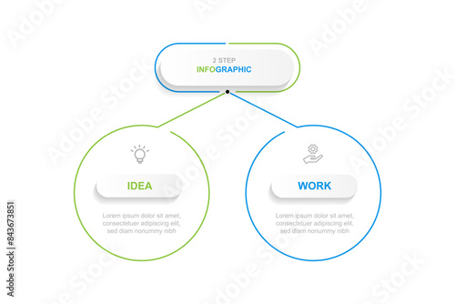 Two step line circle process infographic vector element with icons suitable for web presentation and business information