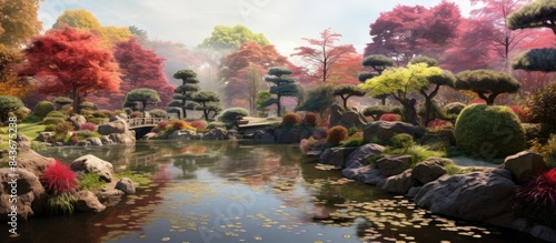 Sougenchi pond garden shows a beautiful view every season. copy space available