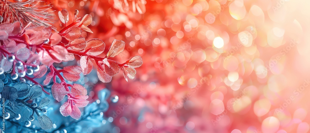 Close-up of vibrant, multicolored leaves with a bokeh background, highlighting pink, red, and blue hues in a dreamy, abstract nature scene. Close-up of vibrant, multicolored leaves with a bokeh background, highlighting pink, red, and blue hues in a dreamy, abstract nature scene.