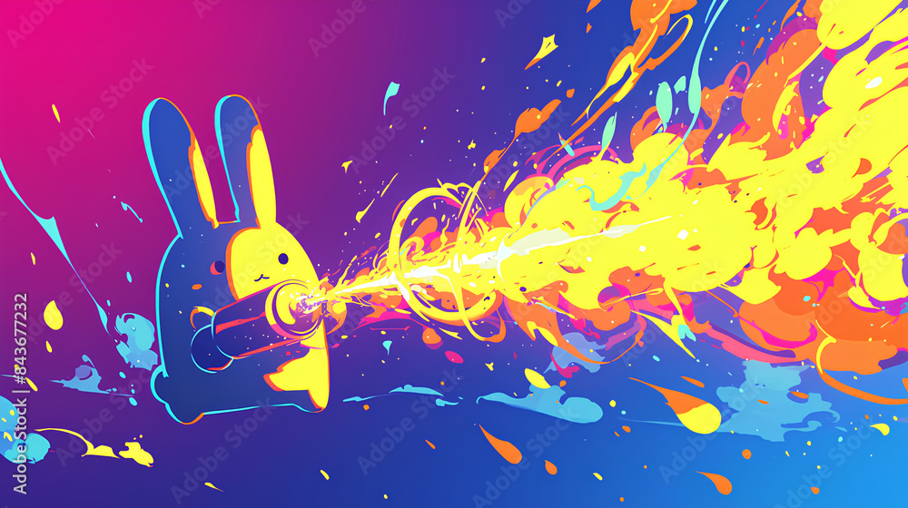 a rabbit spitting fire, cool pose a rabbit spitting fire, cool pose