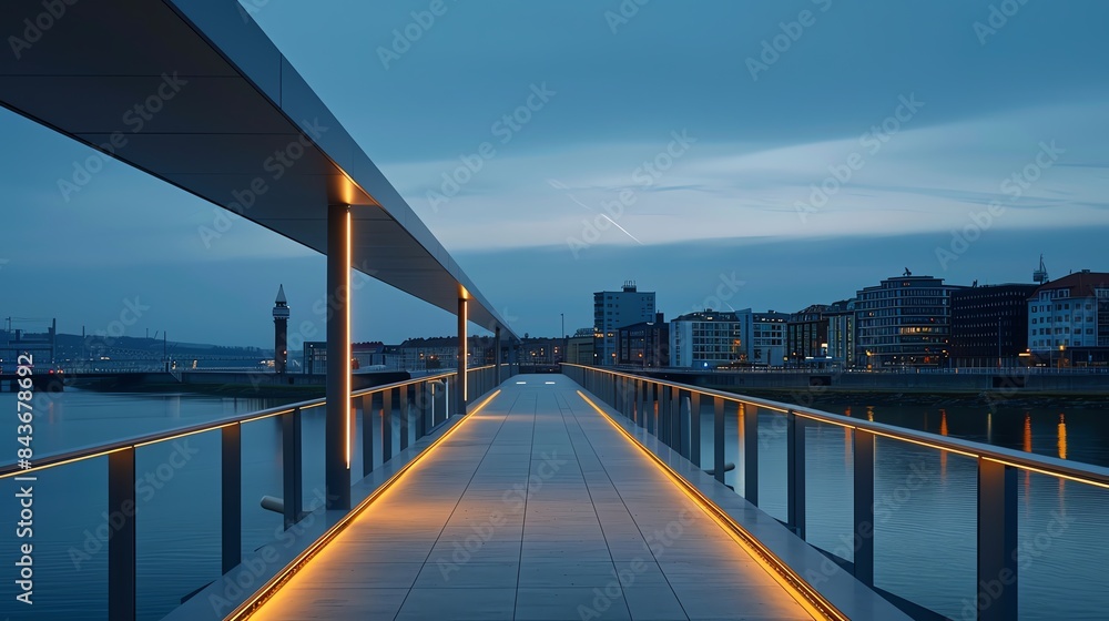 Fototapeta premium Cantilever pole with integrated lighting, providing illumination for a pedestrian bridge
