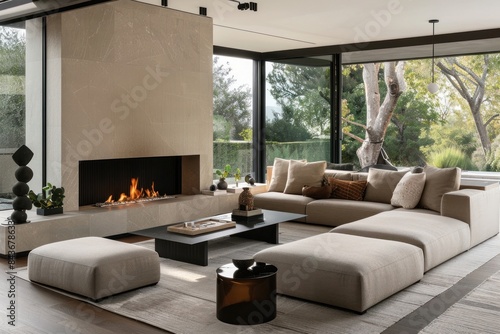 Fireplace room architecture furniture.